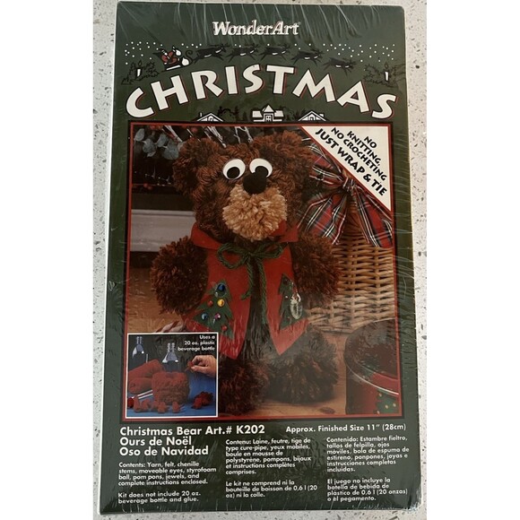 Vintage WonderArt Aunt Lydia's Craft Kit Christmas Bear Art 11" Tall K202 SEALED - Picture 5 of 5